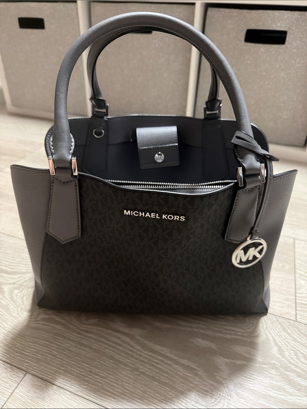 Michael Kors Black & Gray Signature Logo Satchel